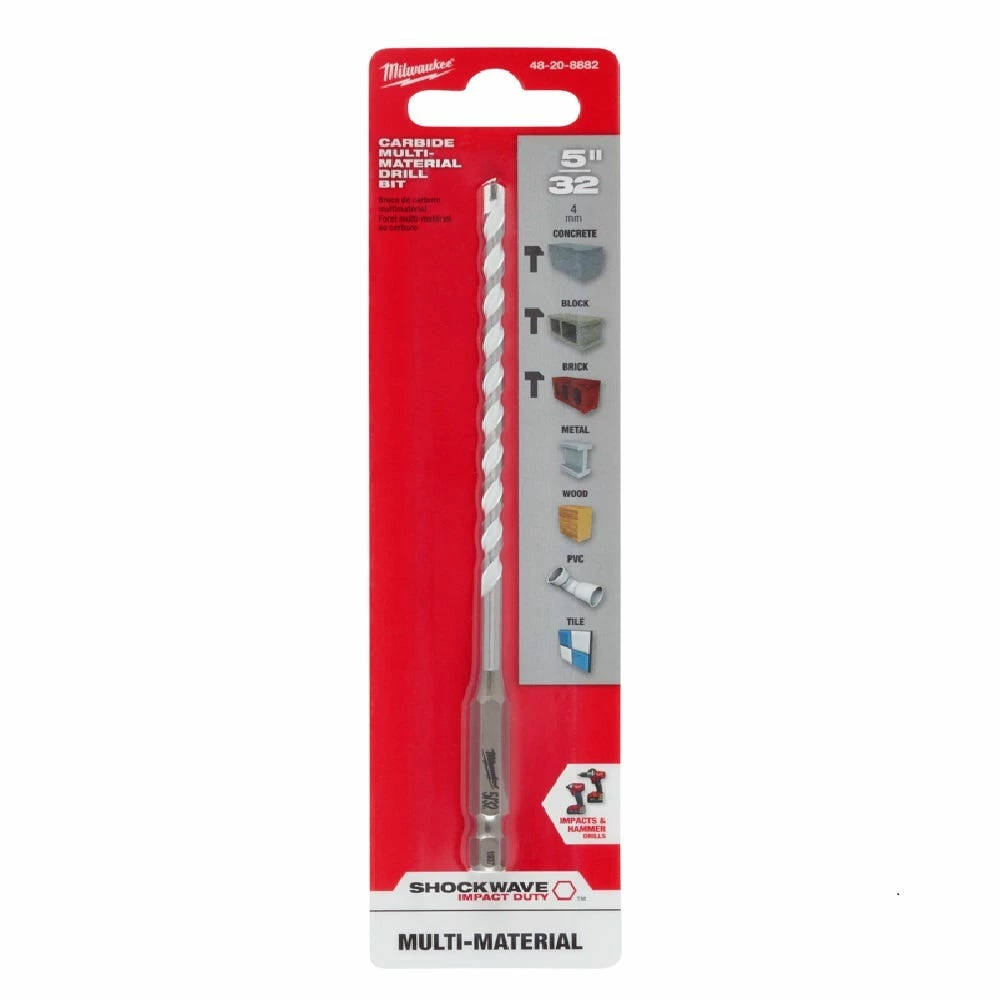Milwaukee 5/32" Shockwave™ Carbide Multi-Material Drill Bit - 48-20-8882 - Power Tool Accessories 4 Milwaukee 5/32" Shockwave™ Carbide Multi-Material Drill Bit - 48-20-8882 - Power Tool Accessories - Image 2