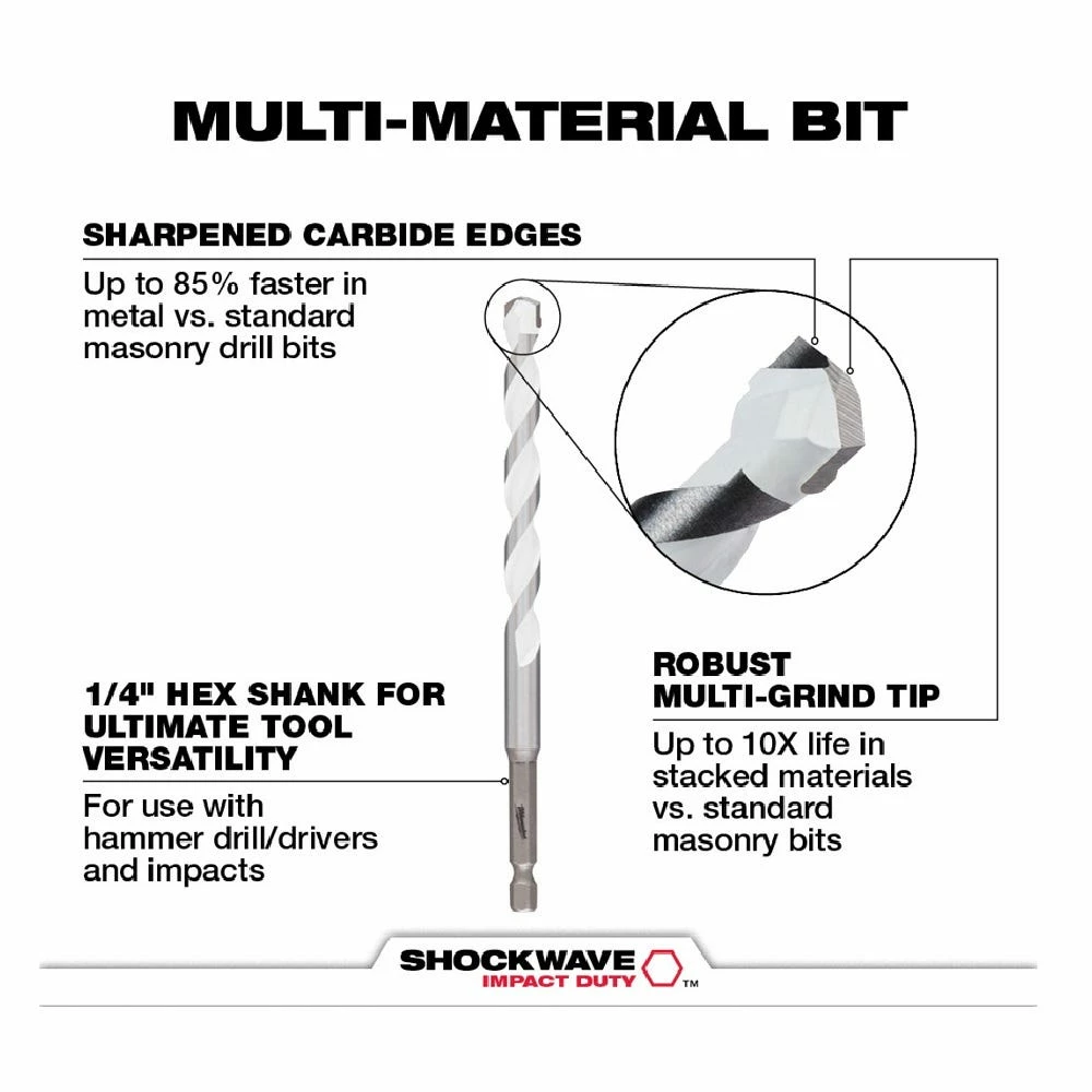 Milwaukee 5/16" x 4" x 6" Shockwave™ Carbide Multi-Material Drill Bit - 48-20-8888 - Power Tool Accessories 5 Milwaukee 5/16" x 4" x 6" Shockwave™ Carbide Multi-Material Drill Bit - 48-20-8888 - Power Tool Accessories - Image 3