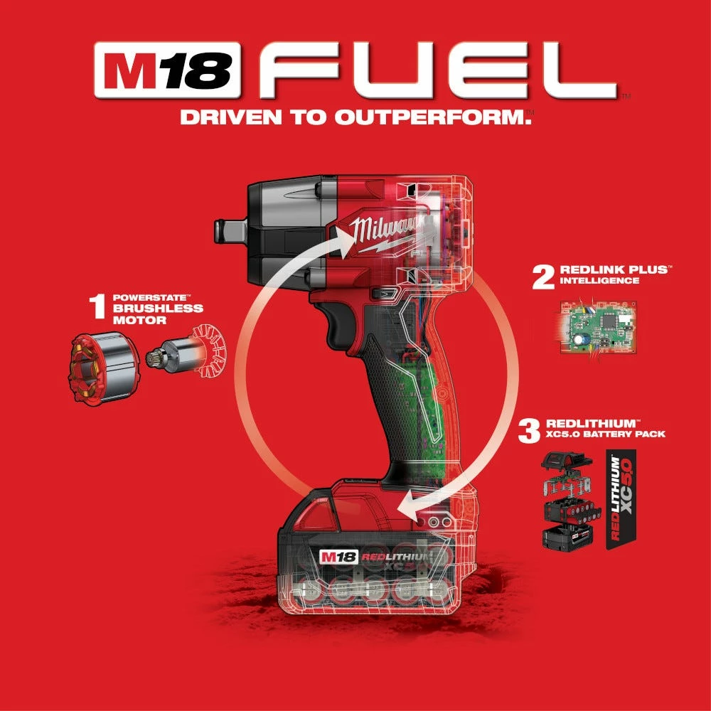 Milwaukee M18 FUEL™ 1/2 Mid-Torque Impact Wrench with Friction Ring Kit - 2962-22 - Wrench & Wrench Sets 16 Milwaukee M18 FUEL™ 1/2 Mid-Torque Impact Wrench with Friction Ring Kit - 2962-22 - Wrench & Wrench Sets - Image 14