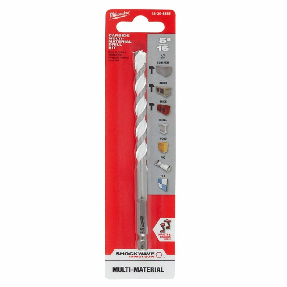 Milwaukee 5/16" x 4" x 6" Shockwave™ Carbide Multi-Material Drill Bit - 48-20-8888 - Power Tool Accessories 4 Milwaukee 5/16" x 4" x 6" Shockwave™ Carbide Multi-Material Drill Bit - 48-20-8888 - Power Tool Accessories - Image 2