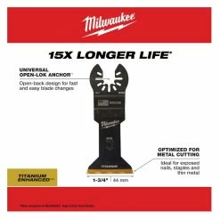 Milwaukee® Open-Lok™ 1-3/4" Titanium Enhanced Bi-Metal Metal Blade, 1 Pack - 49-25-1261 - Blades & Knives 14 Milwaukee® Open-Lok™ 1-3/4" Titanium Enhanced Bi-Metal Metal Blade, 1 Pack - 49-25-1261 - Blades & Knives -Tools Online Store 14a31445ceec98f33d5569ac730b7d1e11608c47 24890360 5