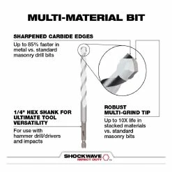 Milwaukee 3/16" x 4" x 6" Shockwave™ Carbide Multi-Material Drill Bit - 48-20-8884 - Power Tool Accessories -Tools Online Store 2af4eda134090bd69c9dff0bc628369848085308 24890341 3
