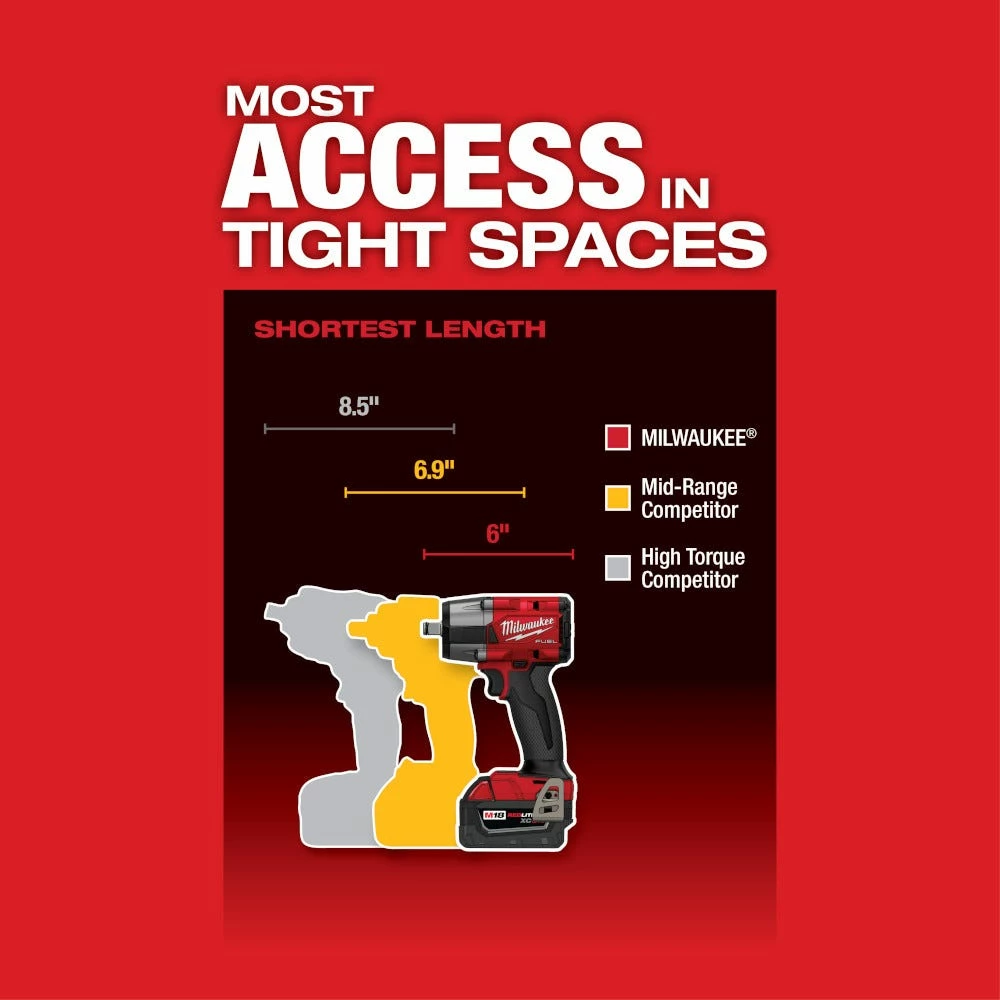 Milwaukee M18 FUEL™ 1/2 Mid-Torque Impact Wrench with Friction Ring Kit - 2962-22 - Wrench & Wrench Sets 14 Milwaukee M18 FUEL™ 1/2 Mid-Torque Impact Wrench with Friction Ring Kit - 2962-22 - Wrench & Wrench Sets - Image 12