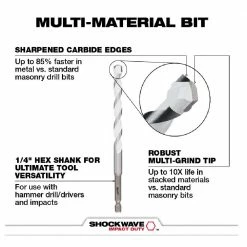 Milwaukee Shockwave™ Carbide Multi-Material Drill Bits, 5-Piece Kit - 48-20-8898 - Power Tool Accessories -Tools Online Store 30d1f3d93a2a285bea4d9295a59d62ece60c87cb 24890346 3