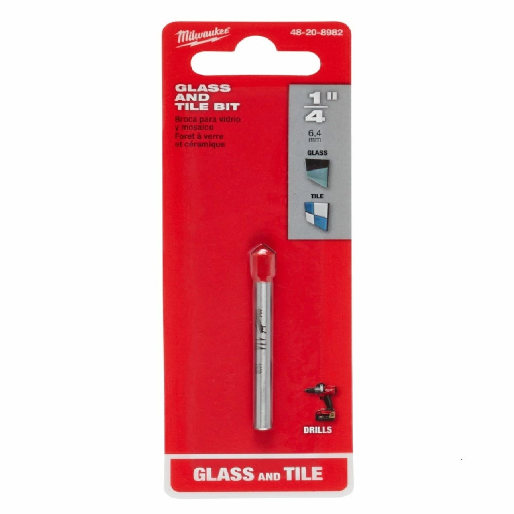 Milwaukee 1/4" Carbide Tipped Glass and Tile Drill Bit - 48-20-8982 - Power Tool Accessories 4 Milwaukee 1/4" Carbide Tipped Glass and Tile Drill Bit - 48-20-8982 - Power Tool Accessories - Image 2