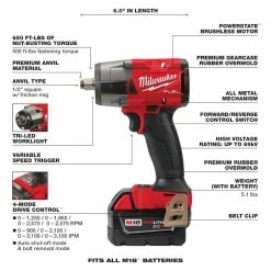 Milwaukee M18 FUEL™ 1/2 Mid-Torque Impact Wrench with Friction Ring Kit - 2962-22 - Wrench & Wrench Sets 17 Milwaukee M18 FUEL™ 1/2 Mid-Torque Impact Wrench with Friction Ring Kit - 2962-22 - Wrench & Wrench Sets -Tools Online Store 547313c50b077aeca1aeb7b05beb2af8df4db44e 2962 22 8