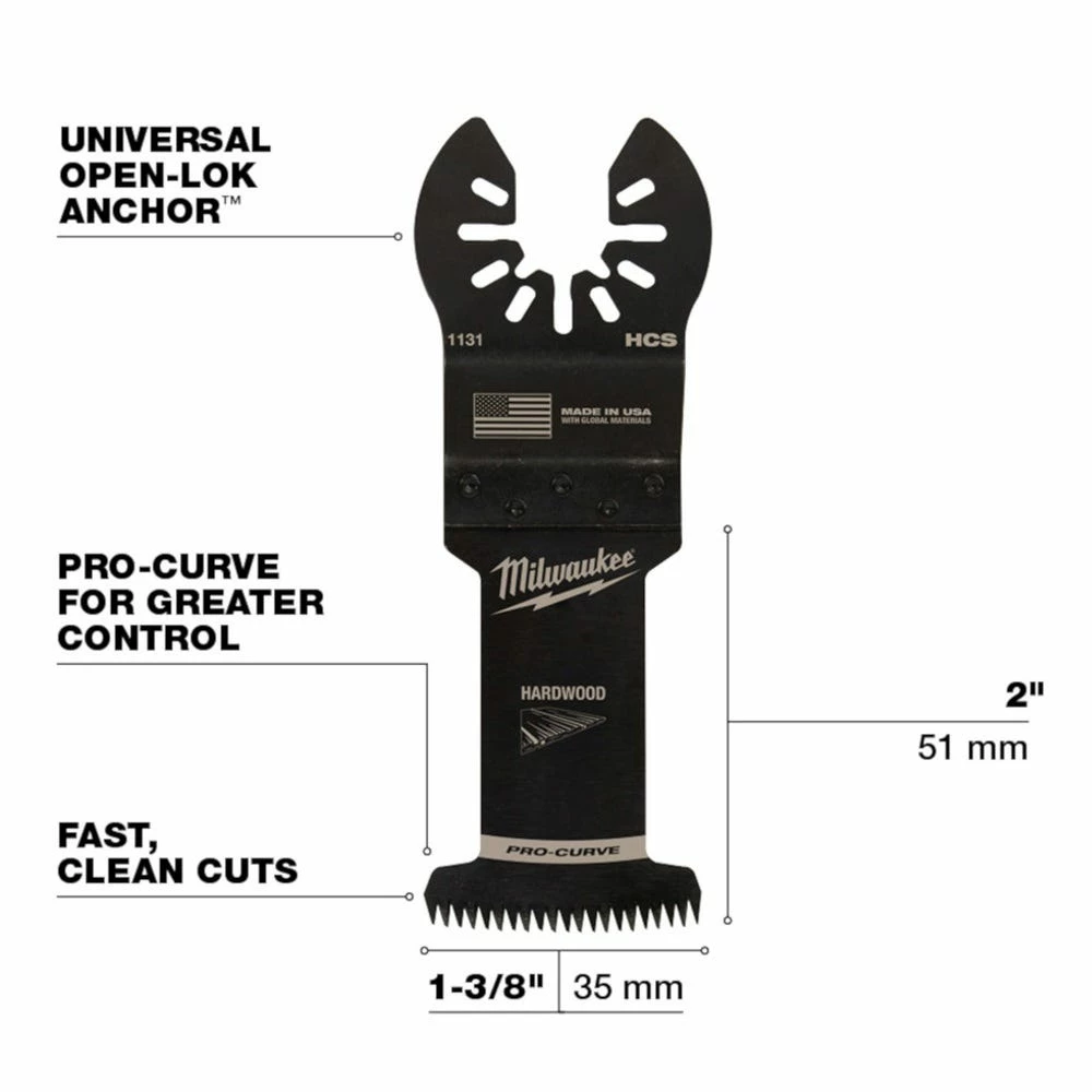 Milwaukee® Open-Lok™ 1-3/8" HCS Japanese Tooth Pro-Curve™ Hardwood Blade, 1 Pack - 49-25-1131 - Blades & Knives 8 Milwaukee® Open-Lok™ 1-3/8" HCS Japanese Tooth Pro-Curve™ Hardwood Blade, 1 Pack - 49-25-1131 - Blades & Knives - Image 6