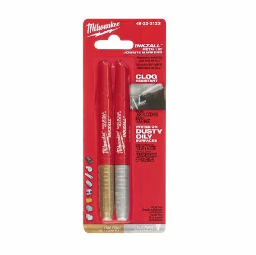 Milwaukee Inkzall™™ Fine Point Gold & Silver Metallic Markers, 2 Pack - 48-22-3123 - Marking Tools 3 Milwaukee Inkzall™™ Fine Point Gold & Silver Metallic Markers, 2 Pack - 48-22-3123 - Marking Tools