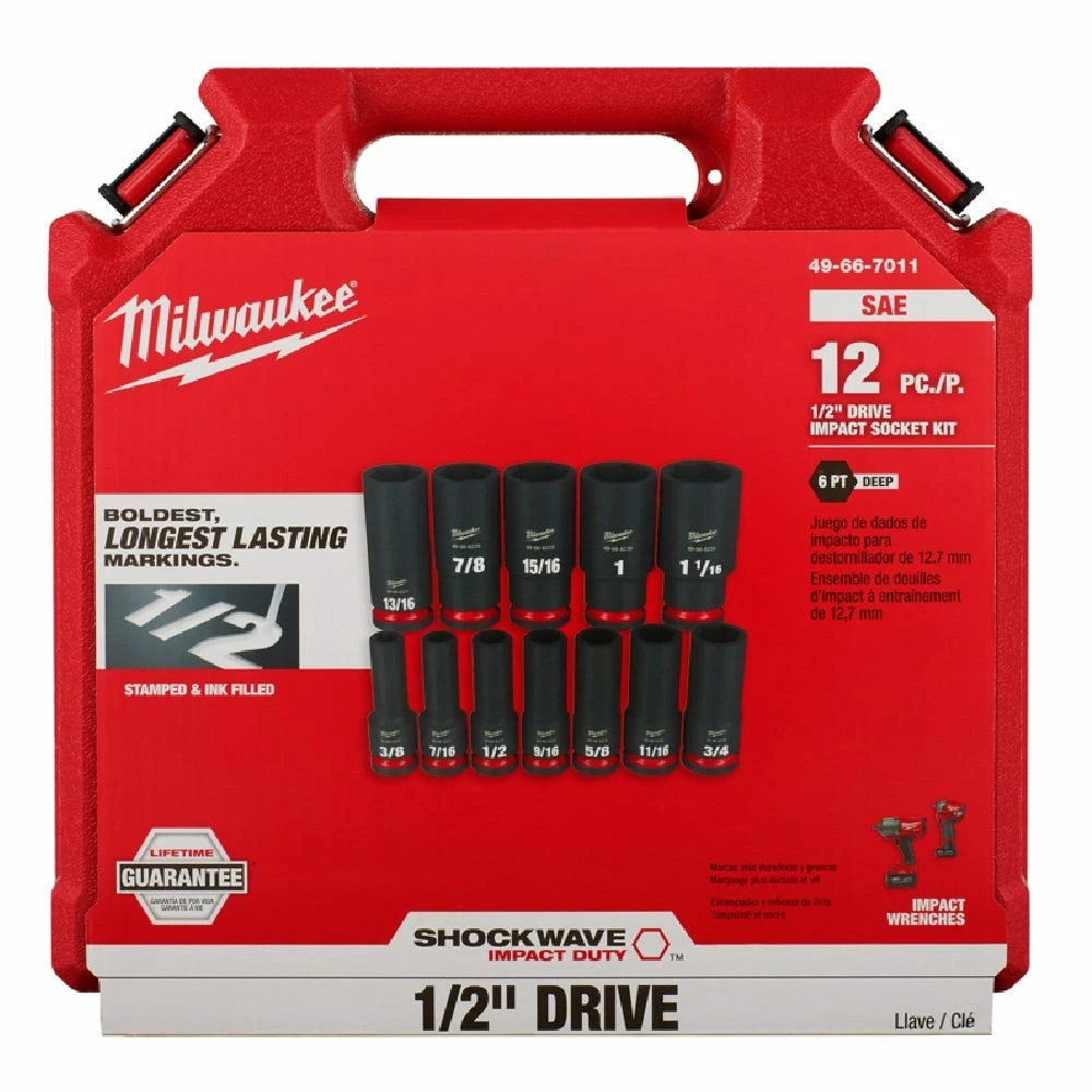Milwaukee Shockwave™ Impact Duty™ 1/2" Drive SAE Deep 6 Point Socket Set, 12-Piece Set - 49-66-7011 - Sockets & Socket Sets 6 Milwaukee Shockwave™ Impact Duty™ 1/2" Drive SAE Deep 6 Point Socket Set, 12-Piece Set - 49-66-7011 - Sockets & Socket Sets - Image 4