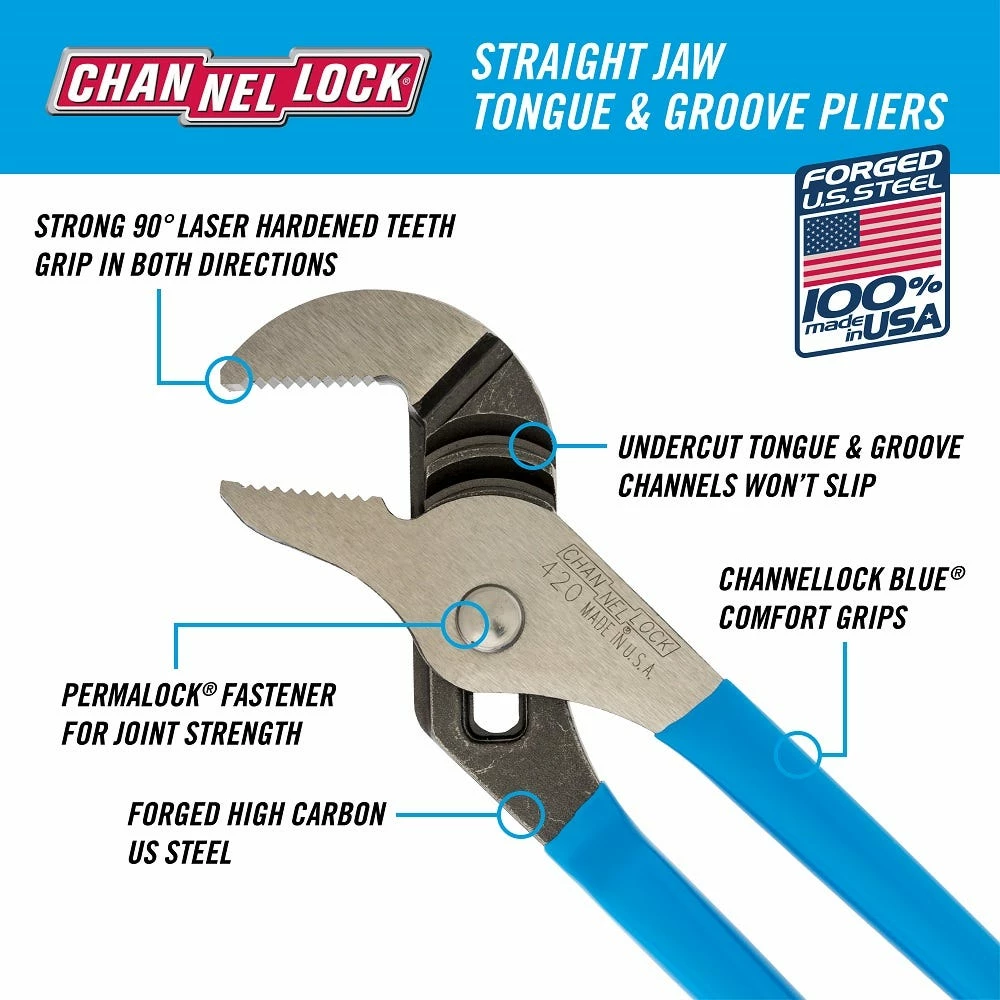 Channellock 9 1/2 inch Straight Jaw Pliers 420 - Cutters & Nippers 4 Channellock 9 1/2 inch Straight Jaw Pliers 420 - Cutters & Nippers - Image 2