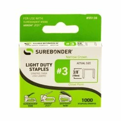SUREBONDER Number 3 Light Duty 3/8 Inch Staples 1000 Count 55138 - Staple Guns