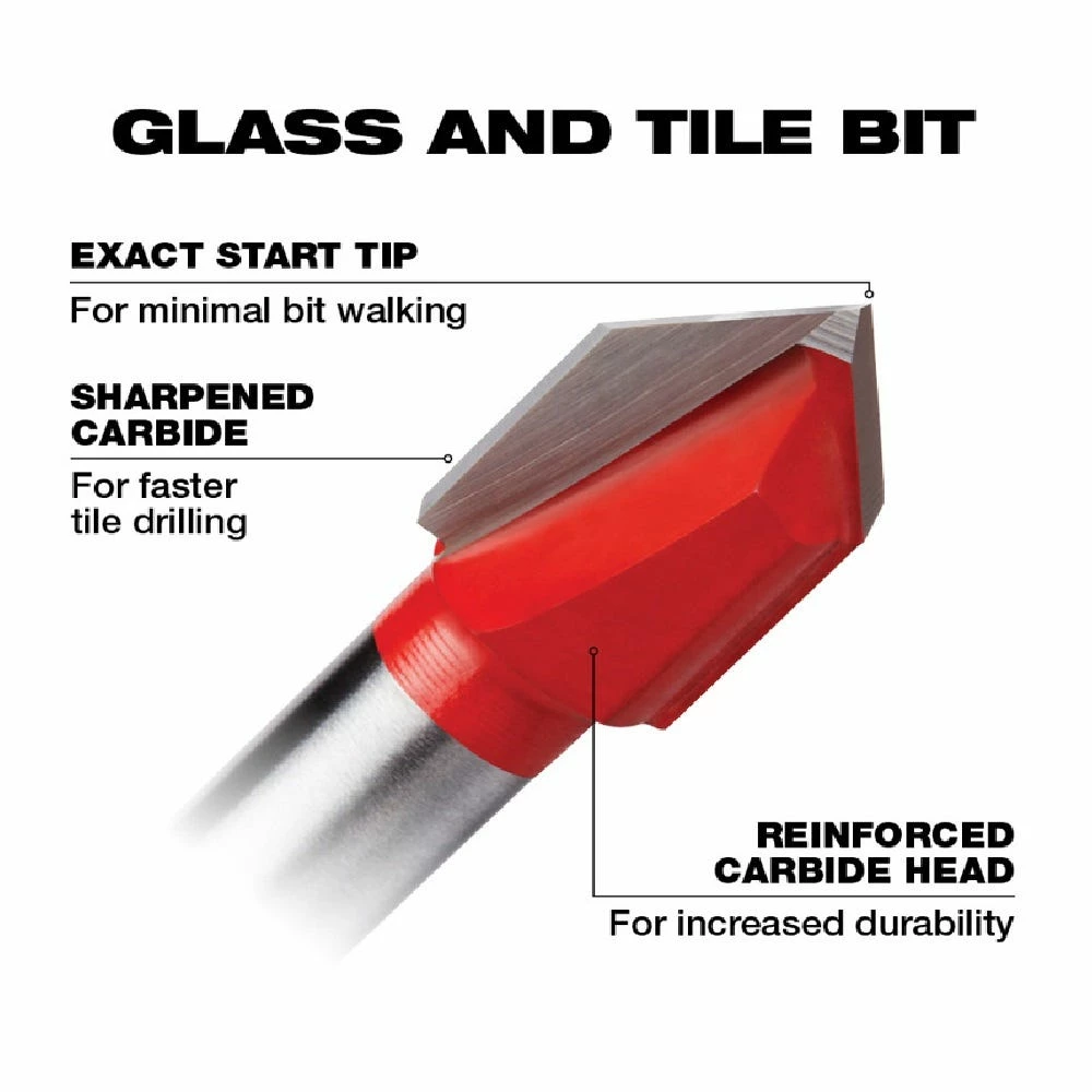 Milwaukee 1/4" Carbide Tipped Glass and Tile Drill Bit - 48-20-8982 - Power Tool Accessories 5 Milwaukee 1/4" Carbide Tipped Glass and Tile Drill Bit - 48-20-8982 - Power Tool Accessories - Image 3