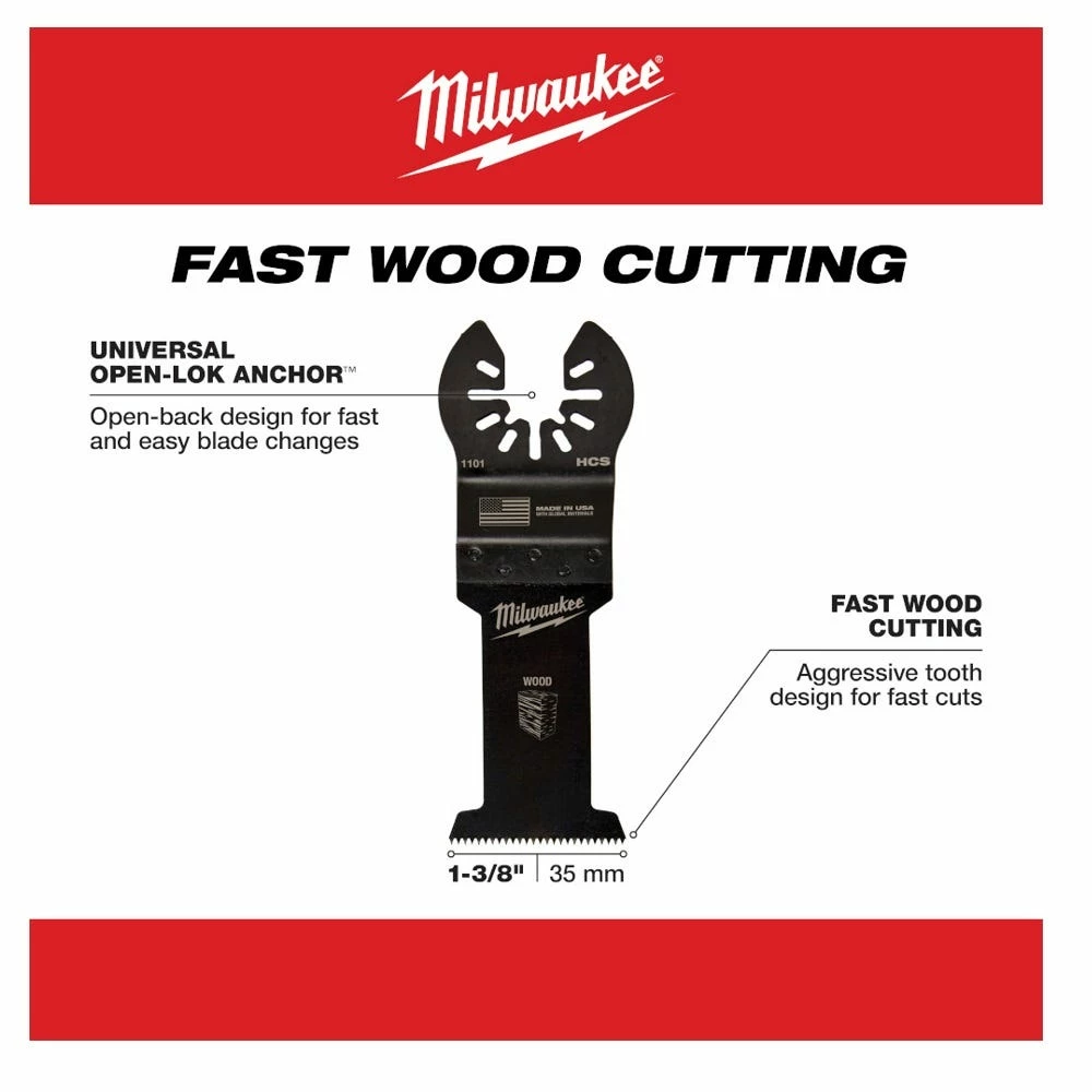 Milwaukee® Open-Lok™ 1-3/8" HCS Wood Blade, 1 Pack - 49-25-1101 - Blades & Knives 6 Milwaukee® Open-Lok™ 1-3/8" HCS Wood Blade, 1 Pack - 49-25-1101 - Blades & Knives - Image 4