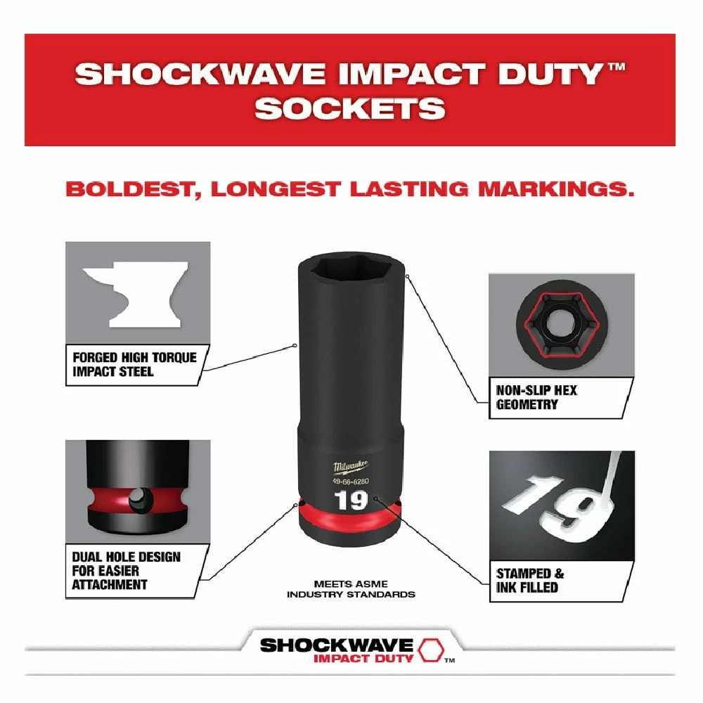 Milwaukee Shockwave™ Impact Duty™ 3/8" Drive Metric Deep 6 Point Socket Set, 14-Piece - 49-66-7008 - Sockets & Socket Sets 7 Milwaukee Shockwave™ Impact Duty™ 3/8" Drive Metric Deep 6 Point Socket Set, 14-Piece - 49-66-7008 - Sockets & Socket Sets - Image 5