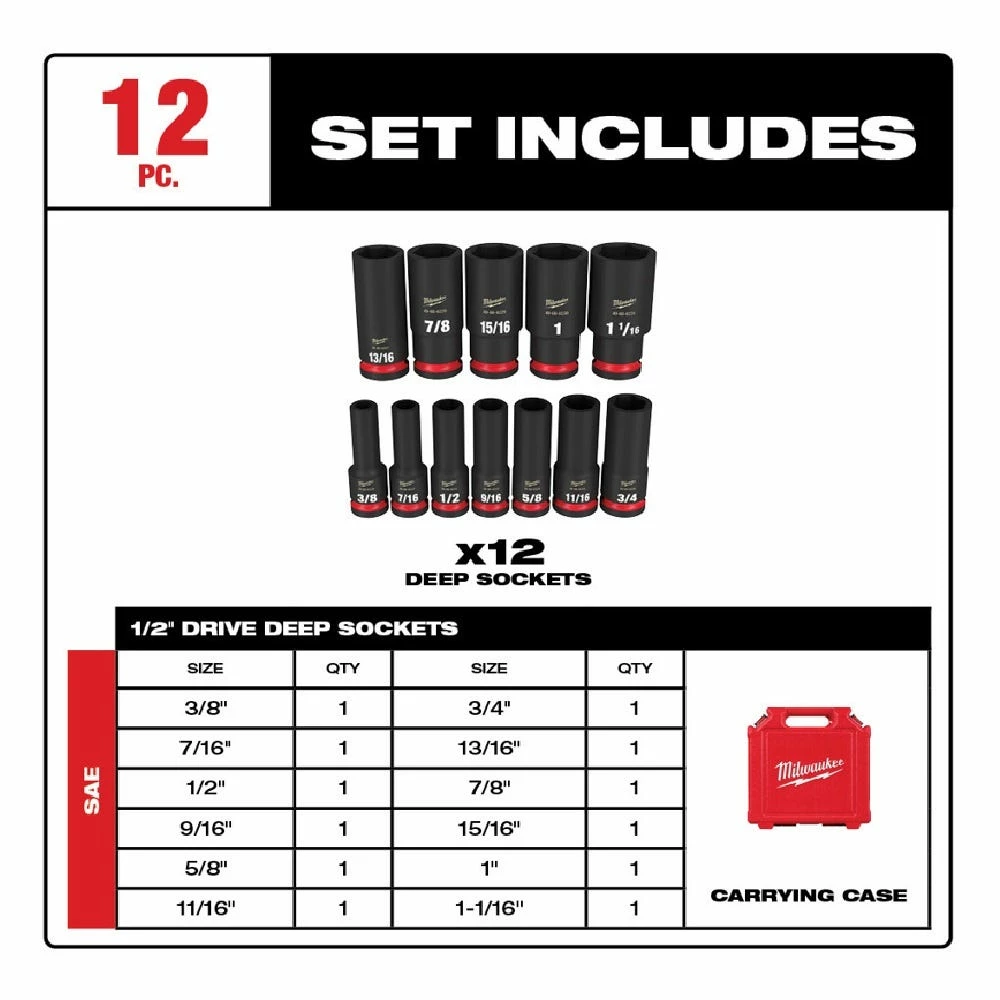 Milwaukee Shockwave™ Impact Duty™ 1/2" Drive SAE Deep 6 Point Socket Set, 12-Piece Set - 49-66-7011 - Sockets & Socket Sets 9 Milwaukee Shockwave™ Impact Duty™ 1/2" Drive SAE Deep 6 Point Socket Set, 12-Piece Set - 49-66-7011 - Sockets & Socket Sets - Image 7