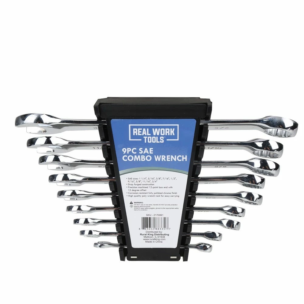 Real Work Tools™ 9 Piece SAE Combo Wrench - RW-2448-024 - Wrench & Wrench Sets 3 Real Work Tools™ 9 Piece SAE Combo Wrench - RW-2448-024 - Wrench & Wrench Sets