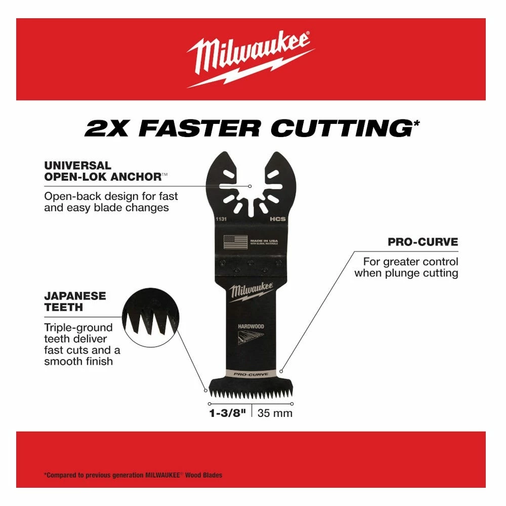Milwaukee® Open-Lok™ 1-3/8" HCS Japanese Tooth Pro-Curve™ Hardwood Blade, 1 Pack - 49-25-1131 - Blades & Knives 9 Milwaukee® Open-Lok™ 1-3/8" HCS Japanese Tooth Pro-Curve™ Hardwood Blade, 1 Pack - 49-25-1131 - Blades & Knives - Image 7