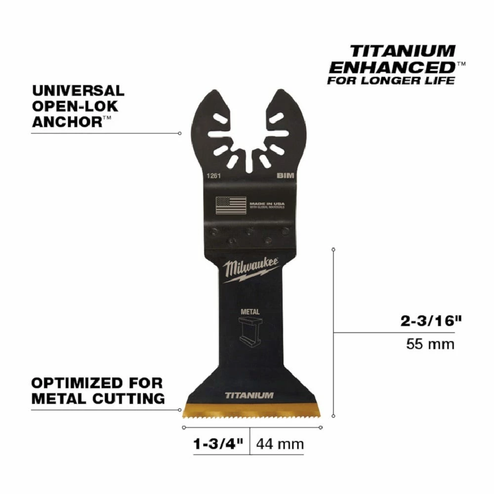 Milwaukee® Open-Lok™ 1-3/4" Titanium Enhanced Bi-Metal Metal Blade, 1 Pack - 49-25-1261 - Blades & Knives 8 Milwaukee® Open-Lok™ 1-3/4" Titanium Enhanced Bi-Metal Metal Blade, 1 Pack - 49-25-1261 - Blades & Knives - Image 6