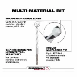 Milwaukee 1/4" x 4" x 6" Shockwave™ Carbide Multi-Material Drill Bit - 48-20-8886 - Power Tool Accessories 11 Milwaukee 1/4" x 4" x 6" Shockwave™ Carbide Multi-Material Drill Bit - 48-20-8886 - Power Tool Accessories -Tools Online Store e95e7e4cde8101fa4affca9cc8a4bb53728ab850 24890342 3