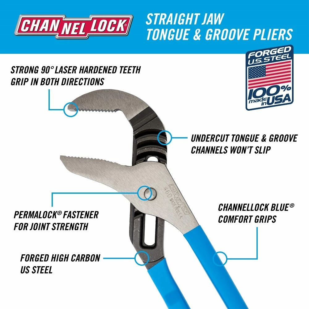 Channellock 16" Straight Jaw Pliers - 460 - Cutters & Nippers 4 Channellock 16" Straight Jaw Pliers - 460 - Cutters & Nippers - Image 2