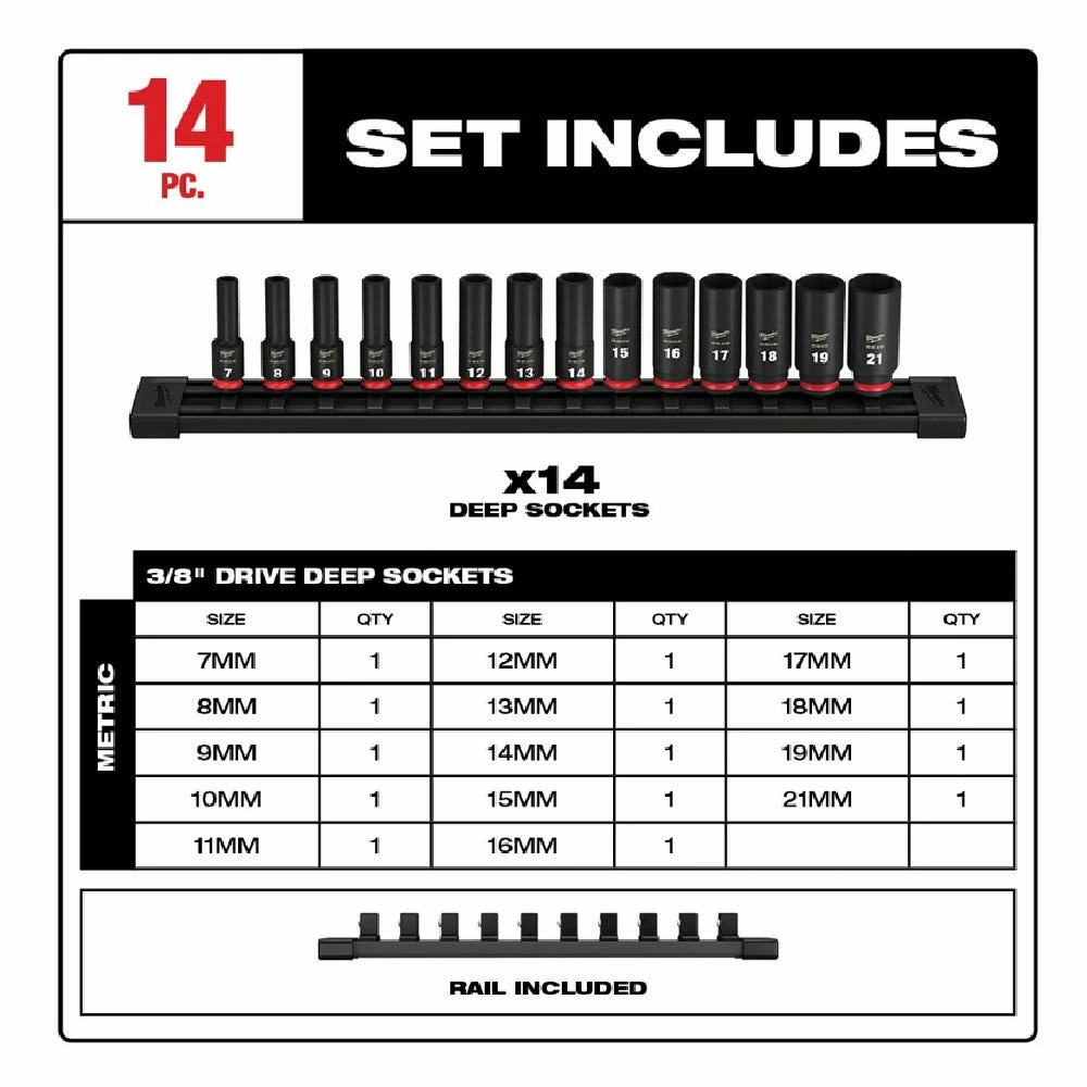 Milwaukee Shockwave™ Impact Duty™ 3/8" Drive Metric Deep 6 Point Socket Set, 14-Piece - 49-66-7008 - Sockets & Socket Sets 6 Milwaukee Shockwave™ Impact Duty™ 3/8" Drive Metric Deep 6 Point Socket Set, 14-Piece - 49-66-7008 - Sockets & Socket Sets - Image 4
