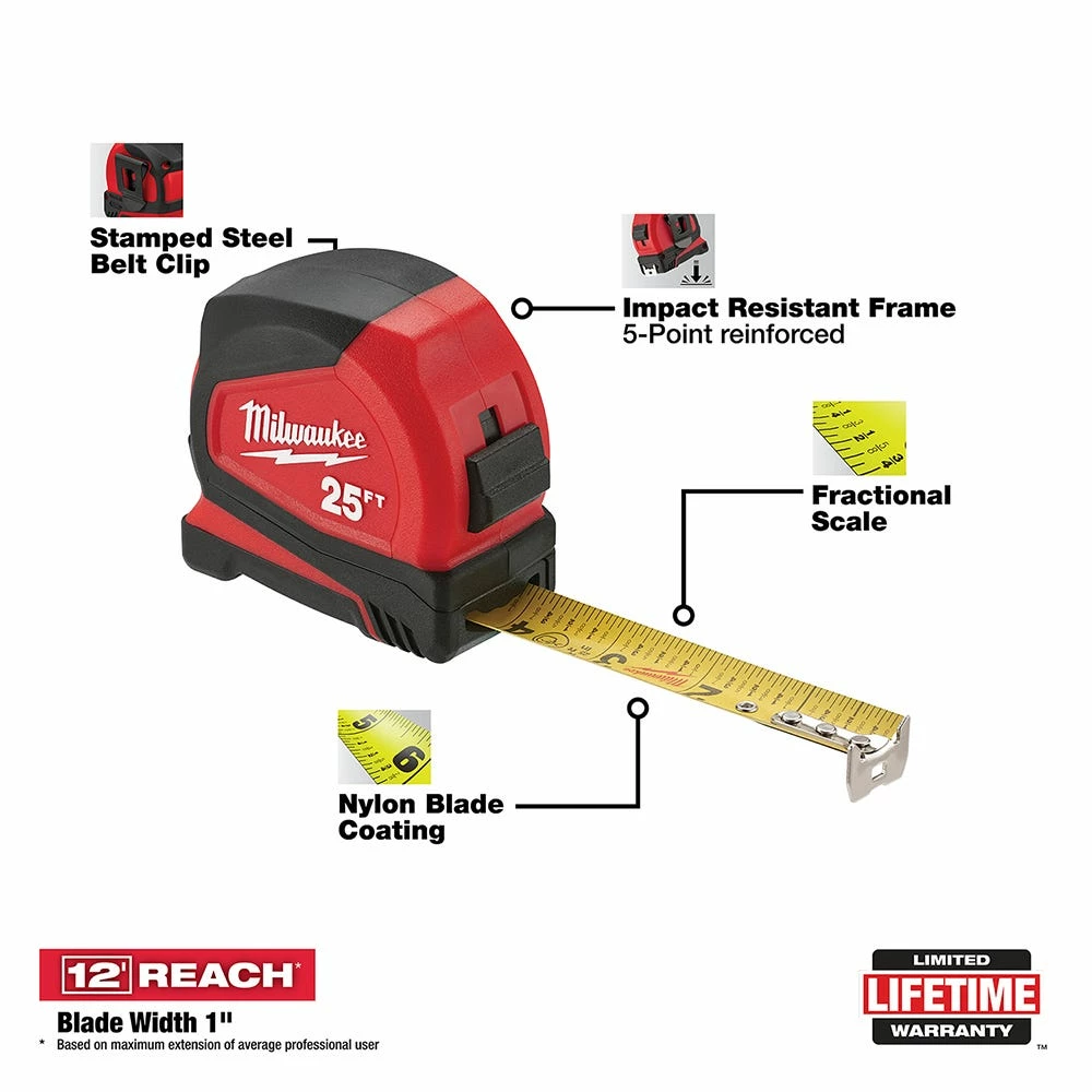 Milwaukee 25' Compact Tape Measure - 48-22-6625 - Leveling & Squares 14 Milwaukee 25' Compact Tape Measure - 48-22-6625 - Leveling & Squares - Image 12